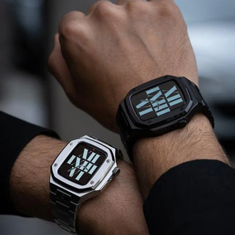 Luxury Modification Mod Kit for Apple Watch Band Case 8 7 45mm Metal Bezel Frame Replacement Strap for IWatch 6 5 4 3 SE 44mm