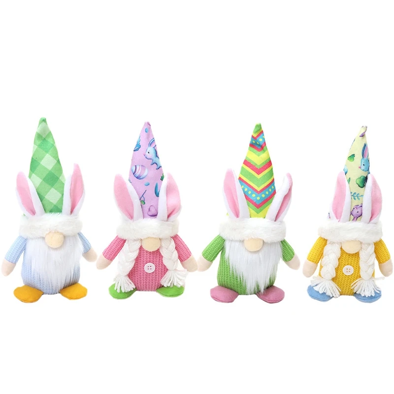 

4 Pcs Easter Rudolf Doll Rabbit Elf Bunny Gnomes Kids Toys Gift DIY Happy Easter Party Decor For Home