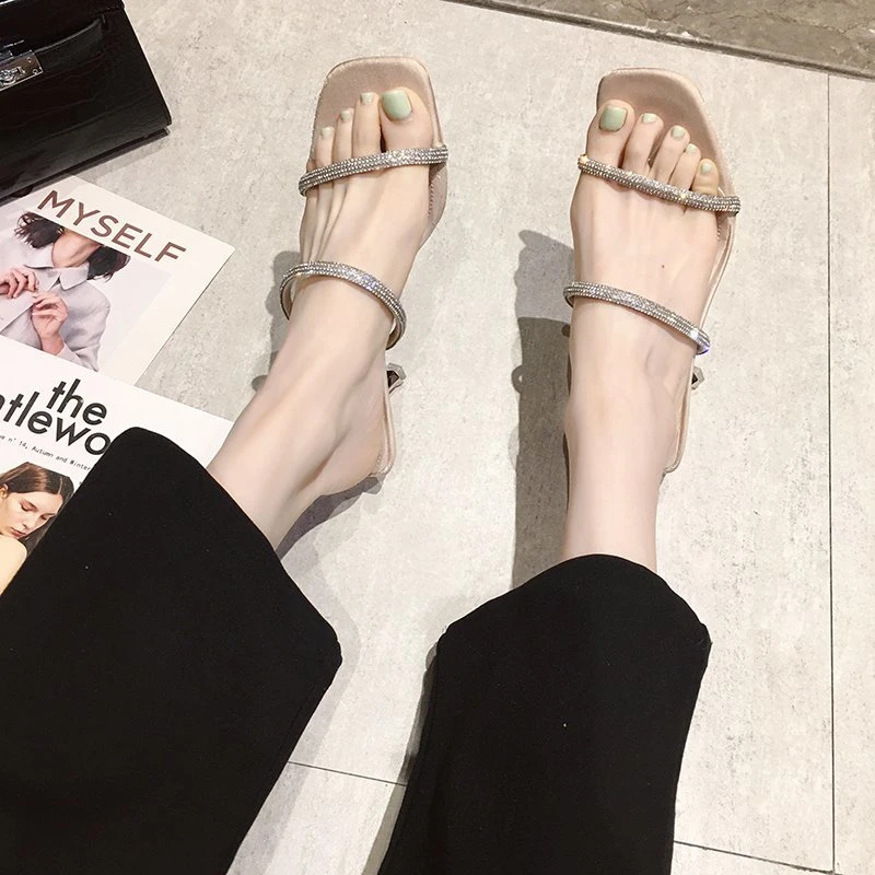 

Женские летние пляжные сандалии на высоком каблуке, сандалии с открытым носком и квадратным носком, для ленивых людей, лето 2023