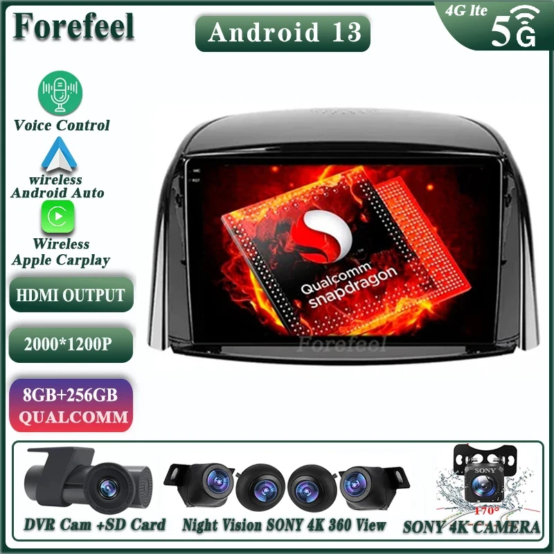 Android 13 Qualcomm For Renault Koleos 2008-2016 Multimedia Navigation Auto Radio Player Car GPS No 2din QLED Screen Dash Cam 5G