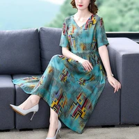 2022 summer vintage midi women floral dress korean fashion elegant v neck casual dresses for women party maxi vestido de festa