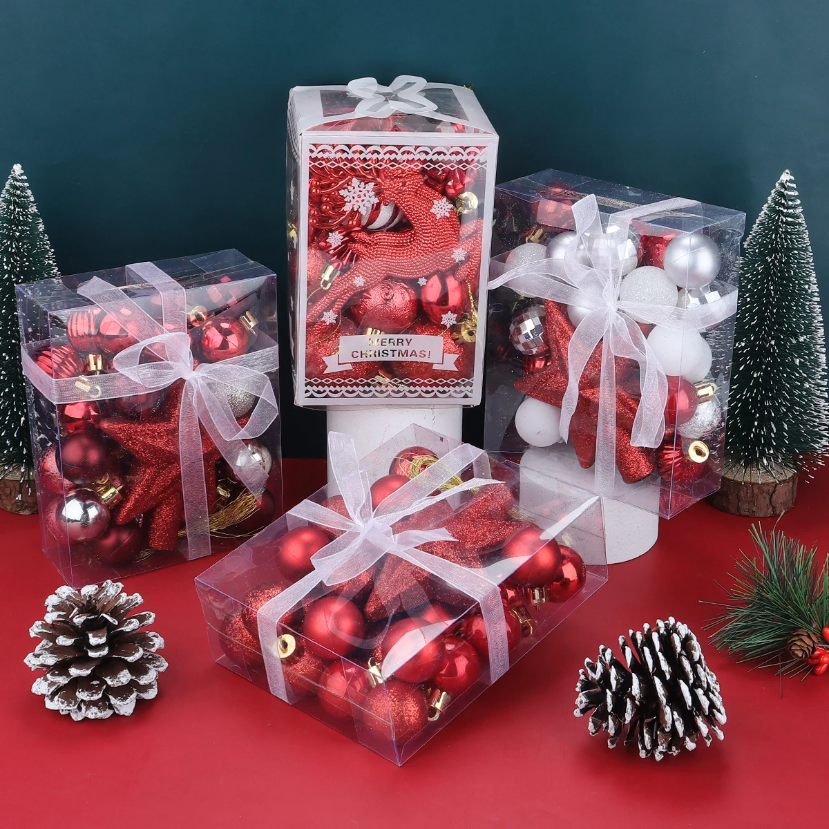 1 коробка набор украшений для рождественской елки красные и белые небьющиеся