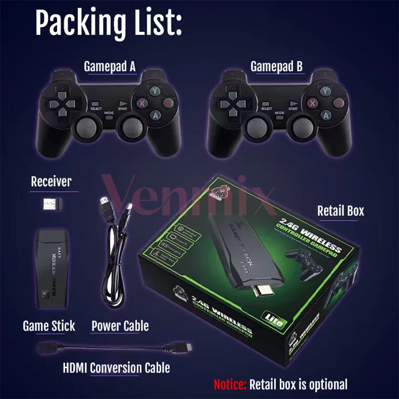 Video Game Console 2.4G Wireless Double Controller For PS1/FC/GBA  4K HD Retro TV Dendy Game Player 10000 Games Stick New Arrive