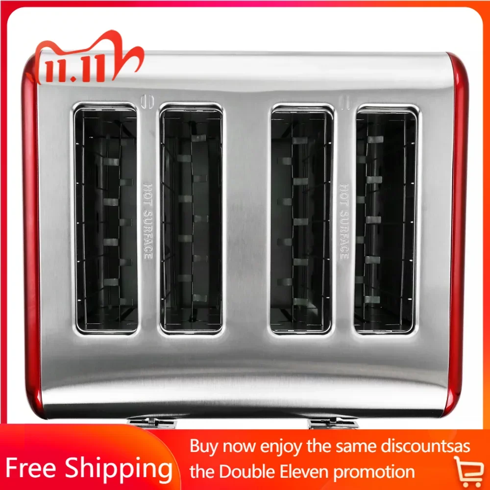 

4 Slice Toaster in Stainless Steel Red Electric Toasters on Offer Bread Cooking Appliances Kitchen Home