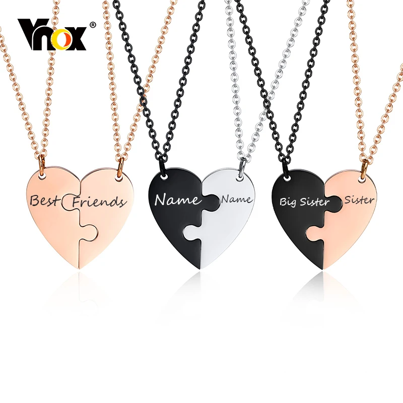 

Vnox BFF Friendship Necklaces for 2 Best Friends Gifts, Custom Engrave Couple Heart Love Forever Pendant BFF Necklaces Set