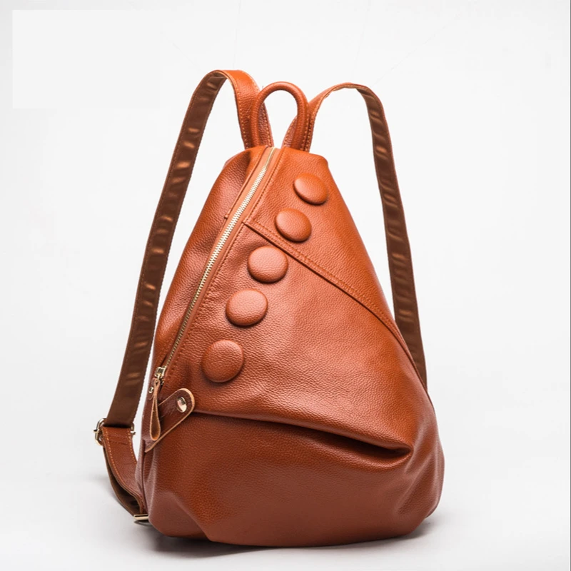 Nolvo Genuine Leather Backpack Women Crossbody Shoulder Bag Girl Schoolbag Solid Color Large Capacity IPad Laptop Messenger Bags