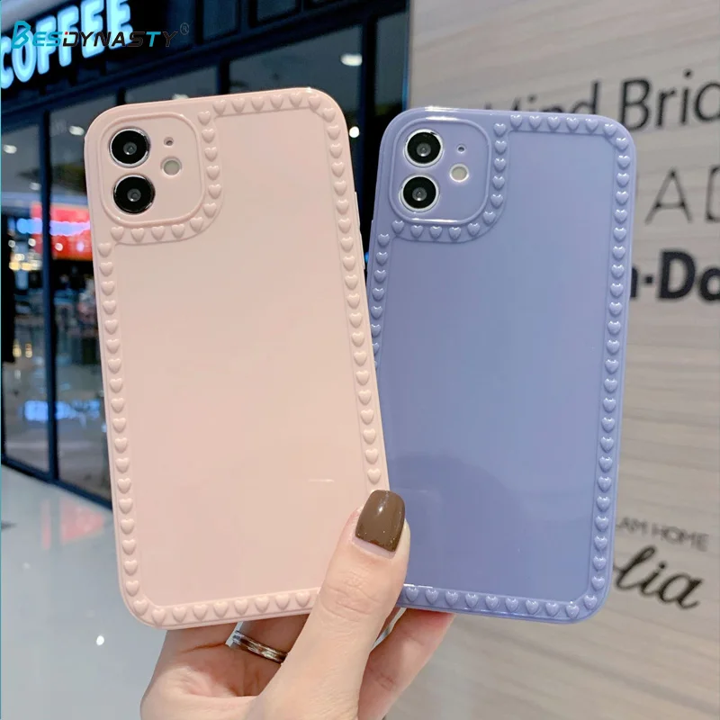 

BESD Candy Color Cute Heart Shockproof Phone Case For iPhone 12 mini Pro Max Full Lens Soft TPU Cover Simple Plain iphone 12