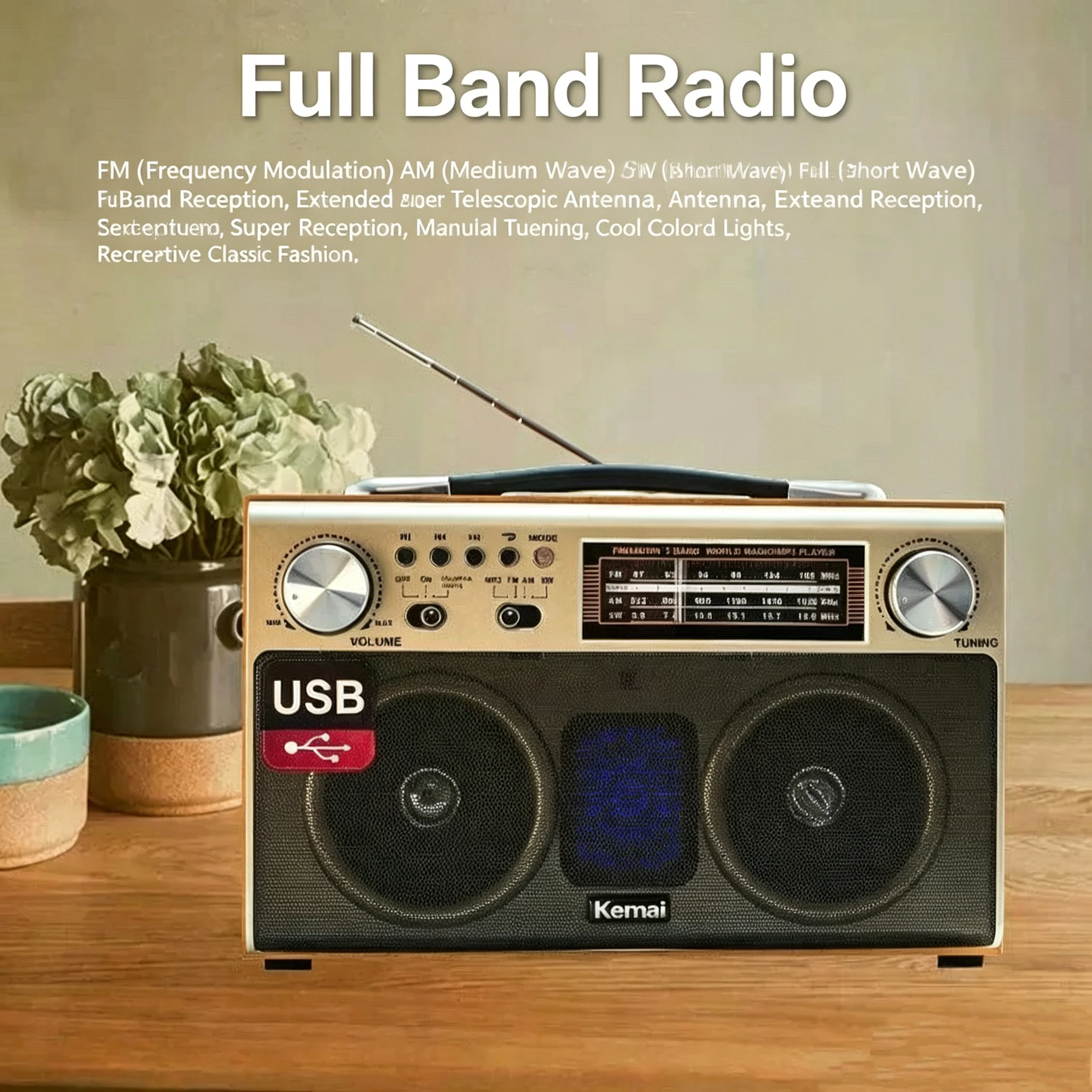 Фото MD-1702B Многодиапазонное Bluetooth FM-радио с высокой громкостью, перезаряжаемые портативные Bluetooth-колонки для улицы, настольная аудиосистема с поддержкой TF/USB №2