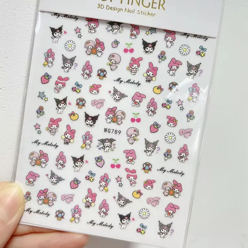 1PCS Sanrio Cute Hello Kitty Stickers For Nails Cartoon Kuromi Nail supplies Accessories Anime Characters Press On