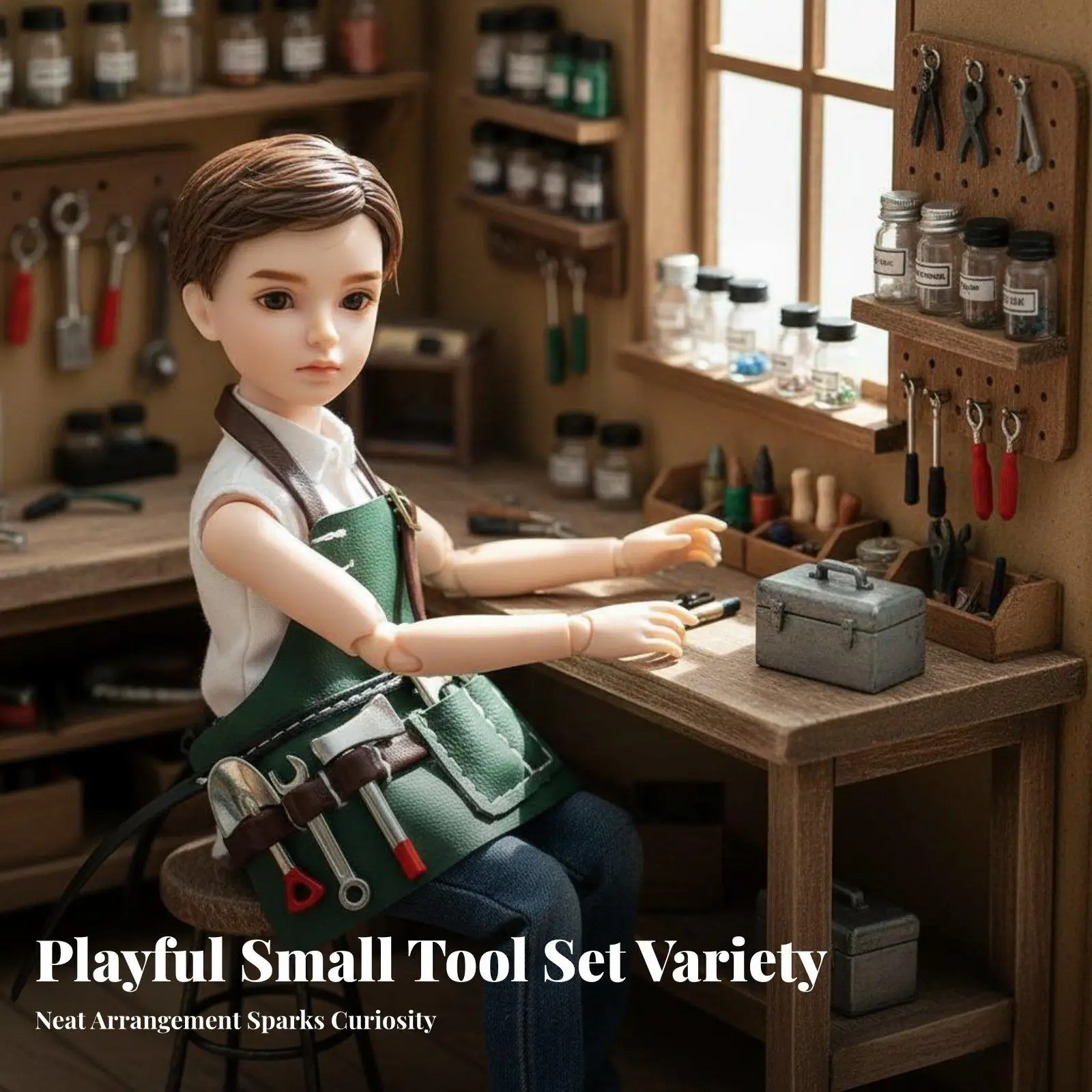 Фото Миниатюрный рабочий фартук для BJD кукол, реалистичный костюм ремонтника для хобби-энтузиастов №4