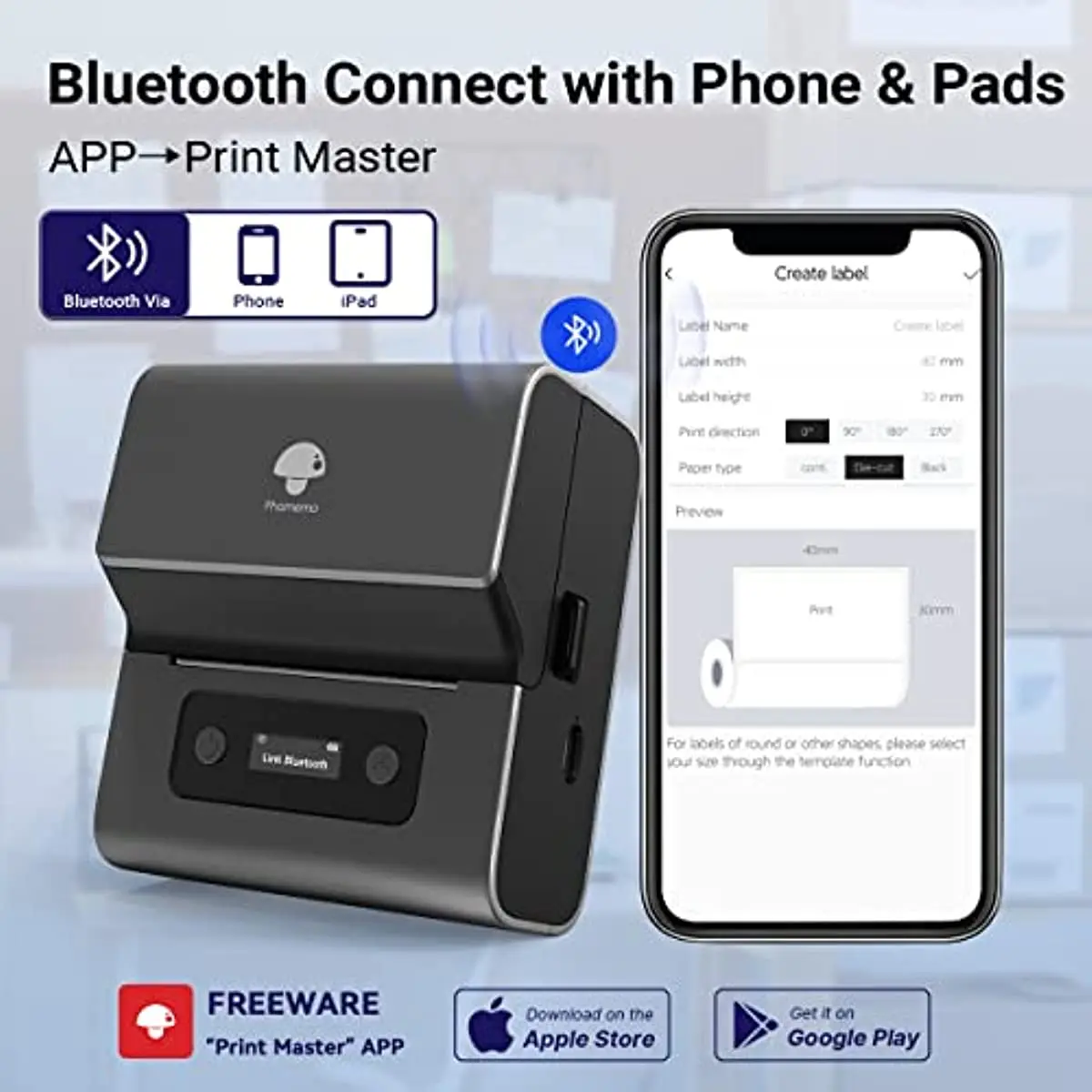 

Phomemo M221 203DPI Портативный Bluetooth термопринтер штрих-кодов для небольшого бизнеса/домашнего использования, адрес штрих-кода