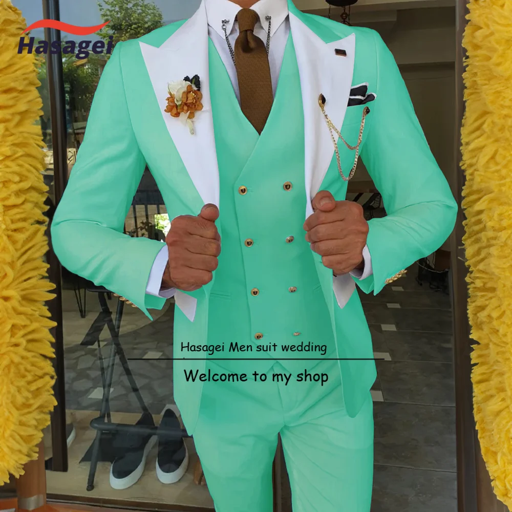 

Мятный свадебный смокинг для жениха мужской Комплект из 3-х предметов (пиджак + брюки + жилет) официальный наряд для вечеринки элегантный мужской блейзер