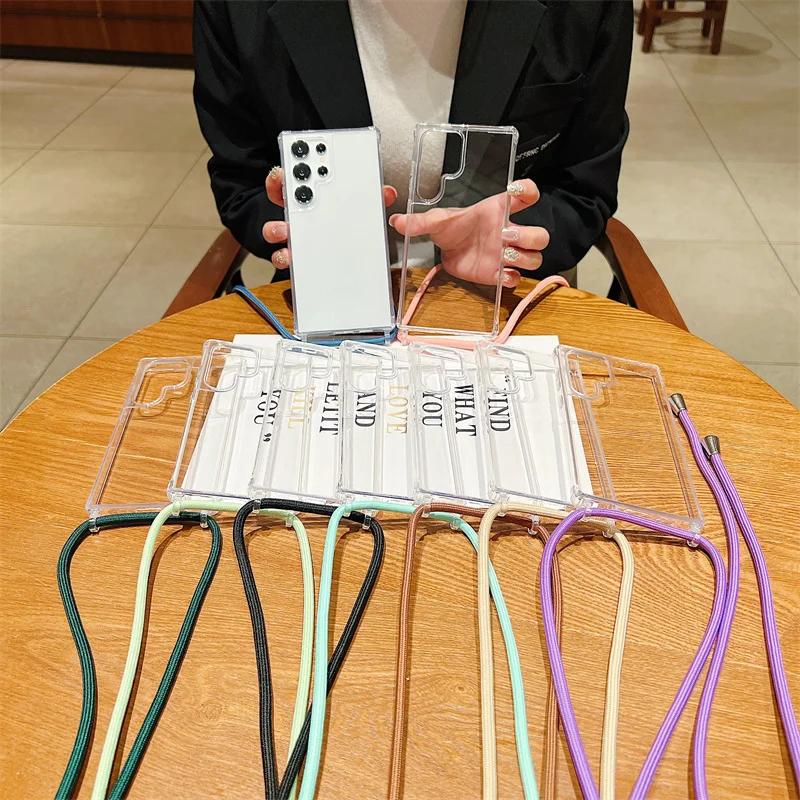 Прозрачный чехол с ремешком через плечо для Samsung Galaxy A55 A35 A25 A15 A54 A34 A24 A14 A73 A53 A33 A23 A13