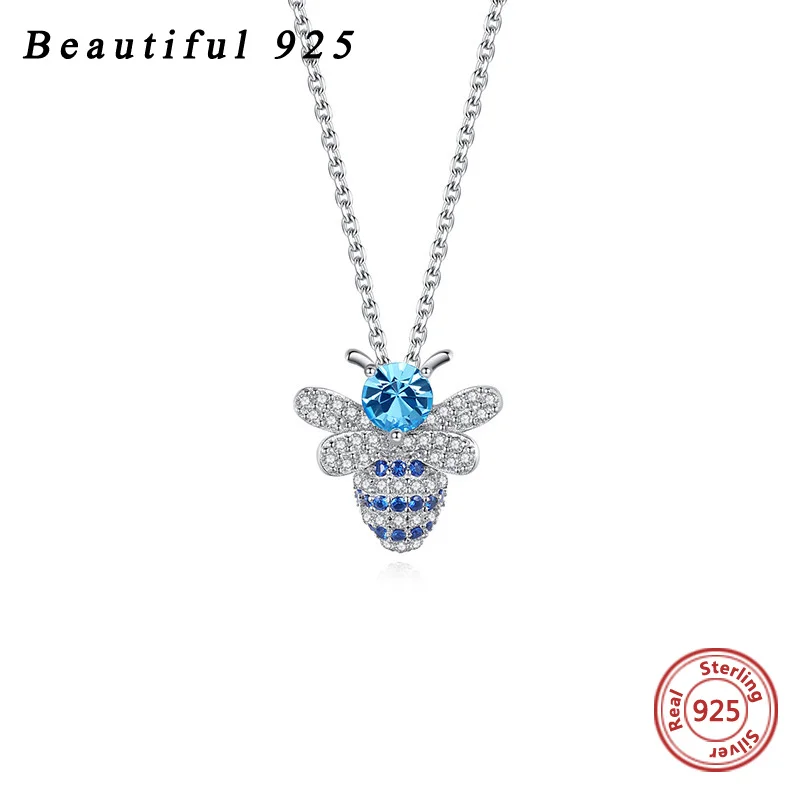 

925 Sterling Silver Bee Necklace High Quality Grade Crystal Pendant Clavicle Chain For Women Fine Jewelry Wholesale New Arrival