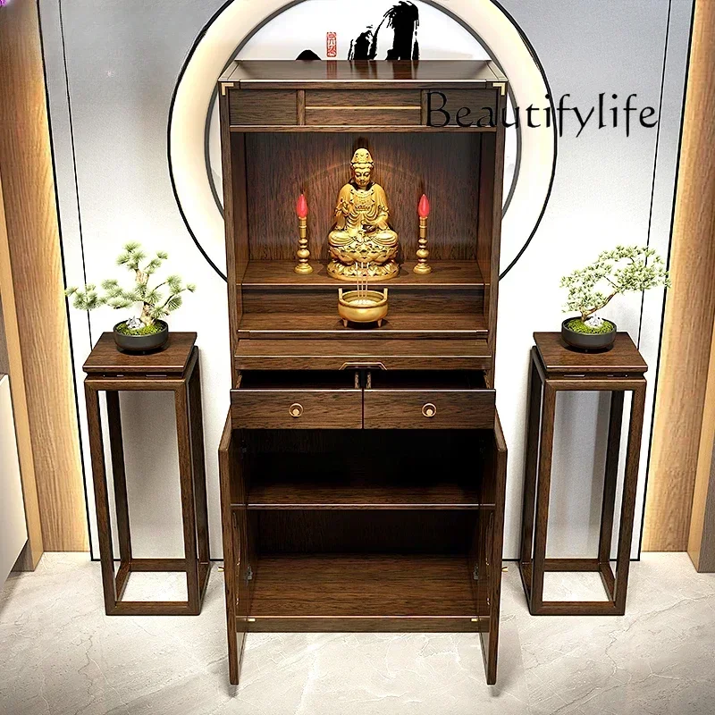 Новый китайский стиль Связание Будды Домашний стол из цельного дерева Шкаф