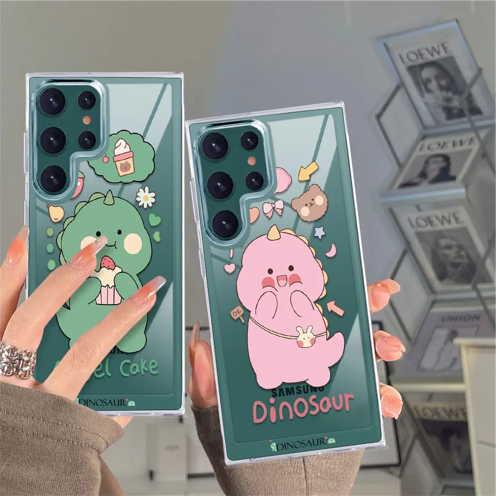 

Cheerful Dinosaur Phone Case For Samsung Galaxy A53 5G S21 S22 S22 Plus S22 Ultra Transparent Shockproof Hard PC Fundas Cartoon