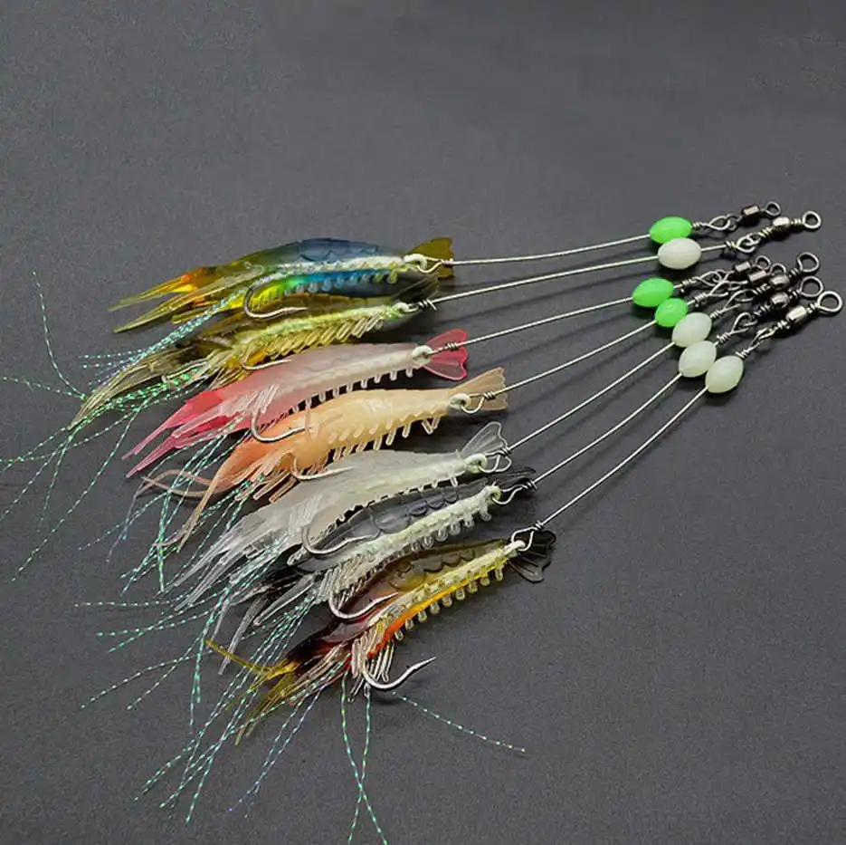 

7pcs/lot 8cm 5g Luminous Shrimp Silicon Soft Artificial Bait With Hooks Swivels Anzois Para Pesca Sabiki Rigs Fishing Tackle