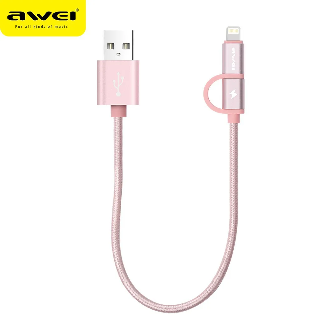 Awei 2 в 1 кабель Micro USB для зарядки телефона 20 см IOS Android и Powerbank кабели CL-930C быстрой |