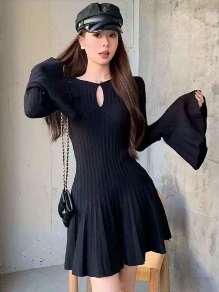 Женское трикотажное платье-мини однотонное плиссированное платье-трапеция с