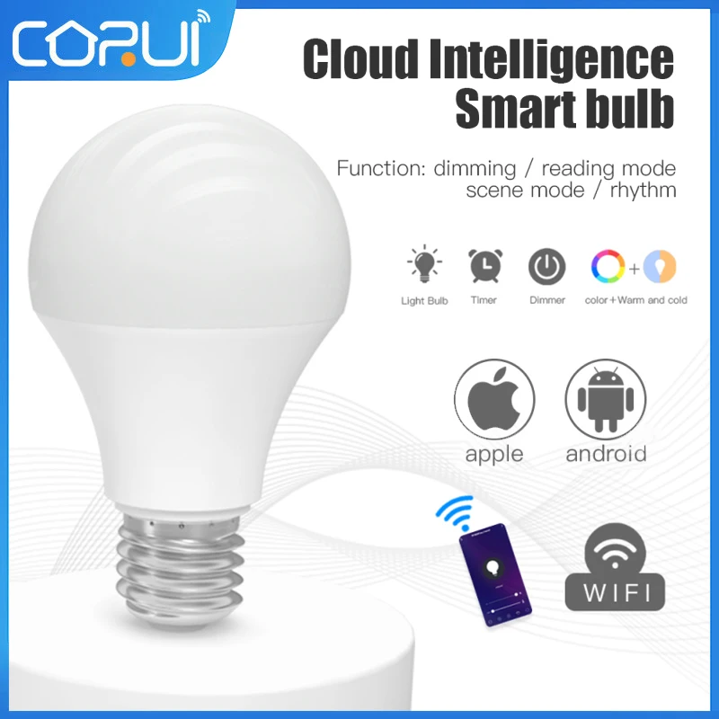 

CoRui WiFi Smart Light Bulb 15W E27 B22 85-260V RGB+CCT Dimmable Voice Control Smart Bulb Works With Alexa Google Home