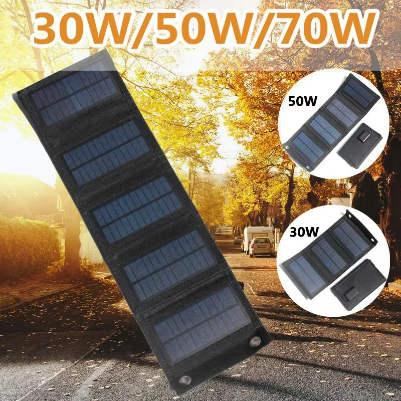 

2023New 70W/50W/30W Foldable Solar Panel USB 5V Solar Charger Waterproof Solar Cell Portable Outdoor Phone Power Bank for Campin