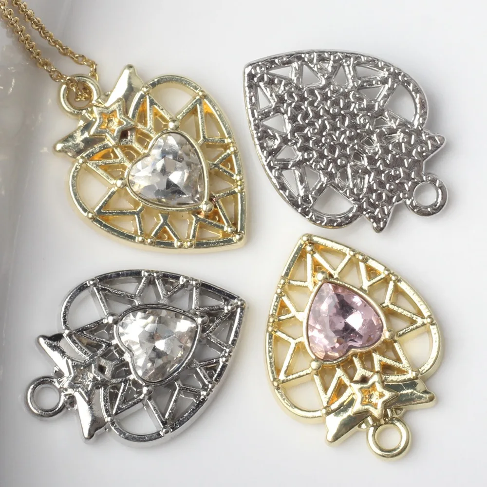 

10 Pieces/Bag Minimalist Alloy Hollowed Out Diamond Heart Pendant DIY Bracelet Necklace Accessories