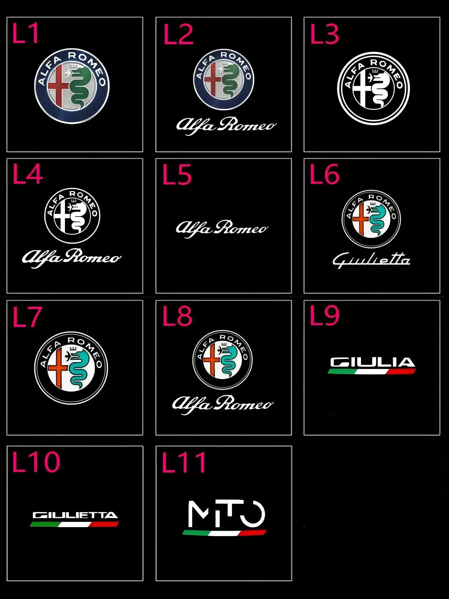 Фото 2X светодиодные проекторы логотипа для дверей автомобиля Alfa Romeo Giulia 952, Tonale, Mito, Stelvio 949, Spider, 159, 166, GT, Giulietta №2