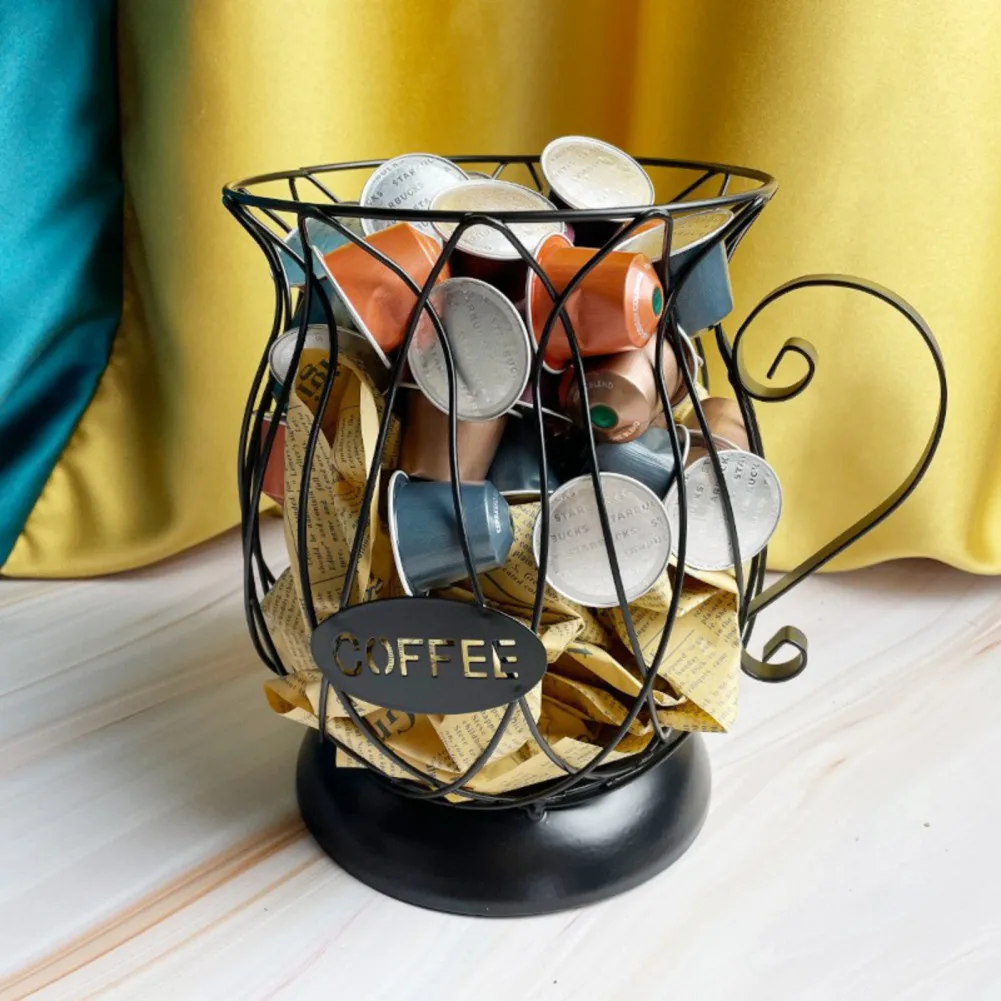 

Coffee Pod Holder Storage Basket Capsule Organizer Large Capacity Metal Wire Container Cup Shape Sugar Bags Countertop Kitchen