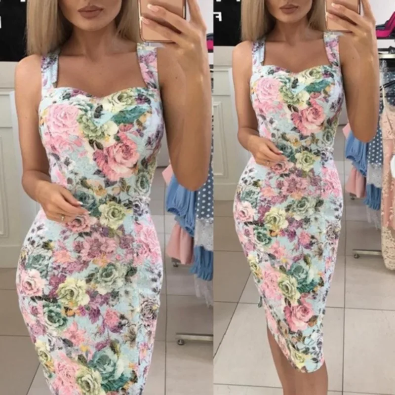 

Women Dresses Sexy Deep V-Neck Bodycon Dress Printed Sling Slim Casual Elegant Sheath Slim Dress Vestido De Mujer
