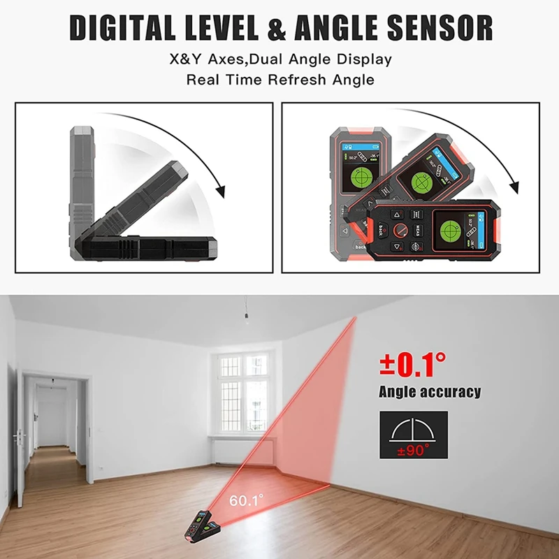 Расстояние измерения 60 м/футов + настенный сканер для поиска шпилек с ЖК-дисплеем
