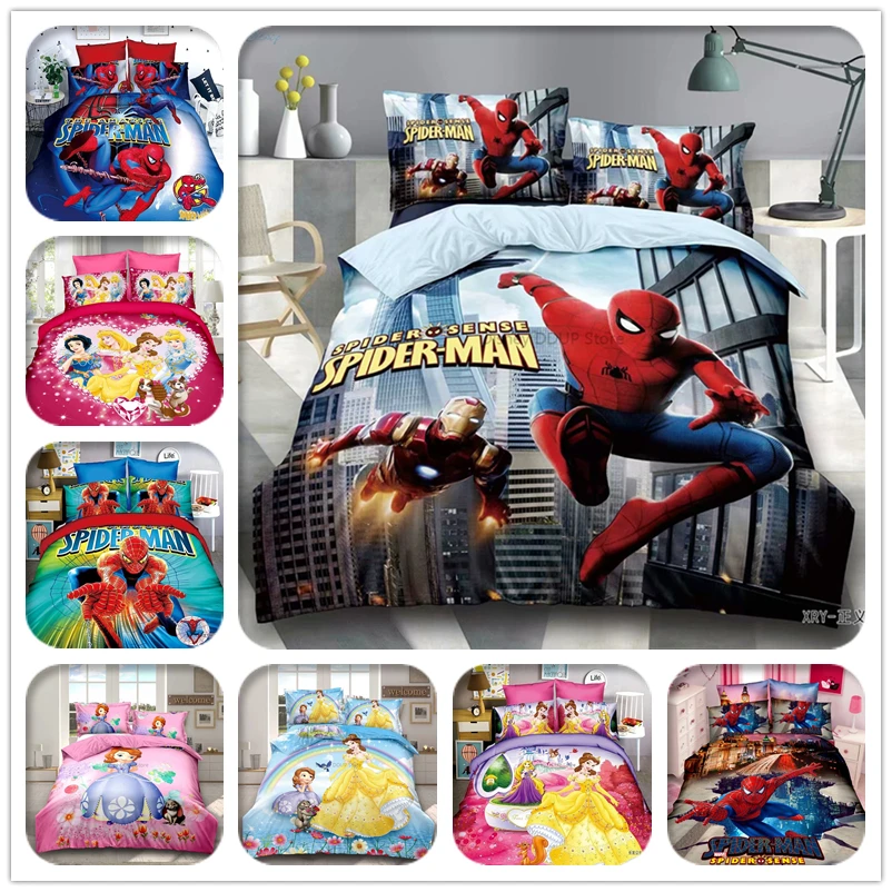 

Marvel Spider Man Iron Man Captain America Bedding Set Disney Princess Frozen Anna Elsa McQueen Duvet Cover Bed Sheet Pillowcase