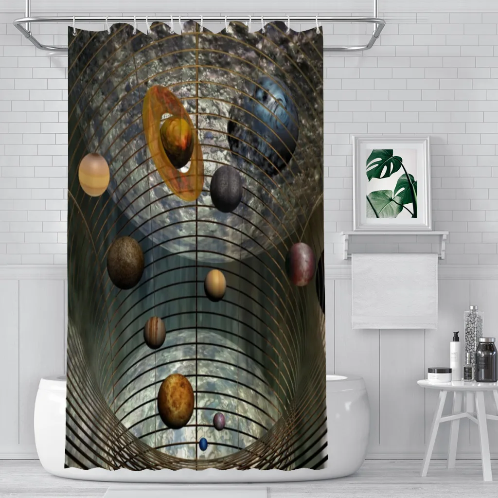 

Planets Space Bathroom Shower Curtains Cosmic Galaxies Waterproof Partition Unique Home Decor Bathroom Accessories