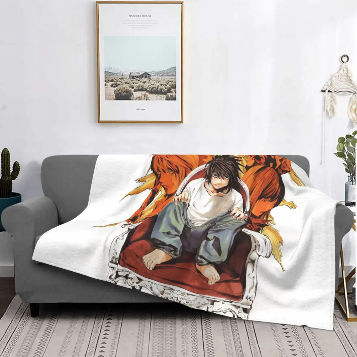 

Death Note Flannel Throw Blanket Shinigami Anime Lawliet Blankets for Bedding Bedroom Lightweight Thin Bedding Throws