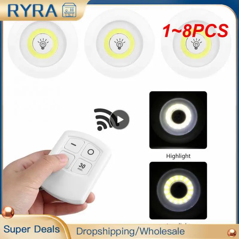 

Суперъяркий монолитный блок светодиодов, 1 ~ 8 шт., подсветка для шкафа, Беспроводное дистанционное управление, регулируемая яркость, гардеробная, ночная лампа для дома, спальни, кухни