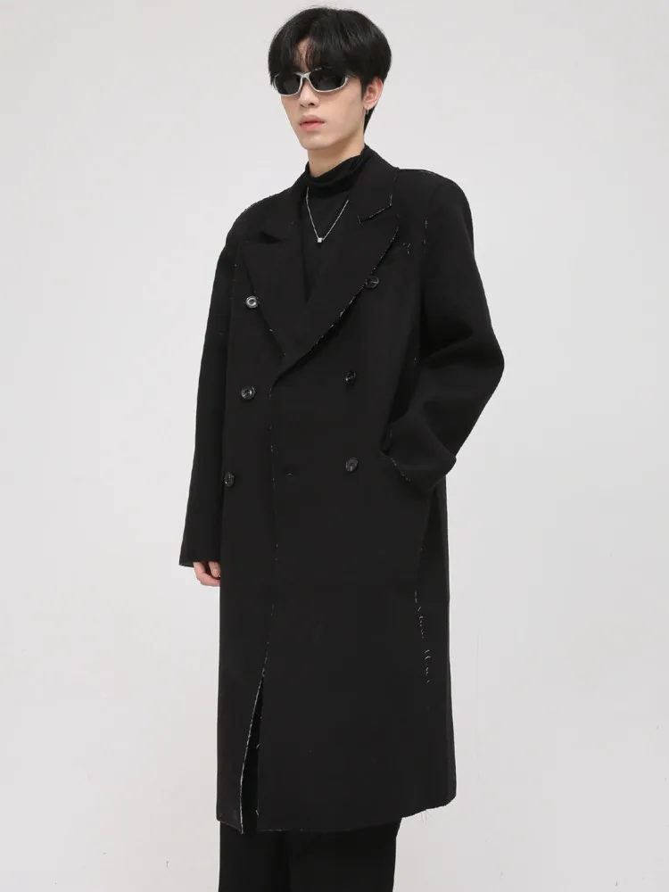 

Уличная одежда SYUHGFA в Корейском стиле, шерстяная куртка с лацканами, Мужская одежда, Свободное длинное пальто, Осень-зима 2022, утепленные шерс...