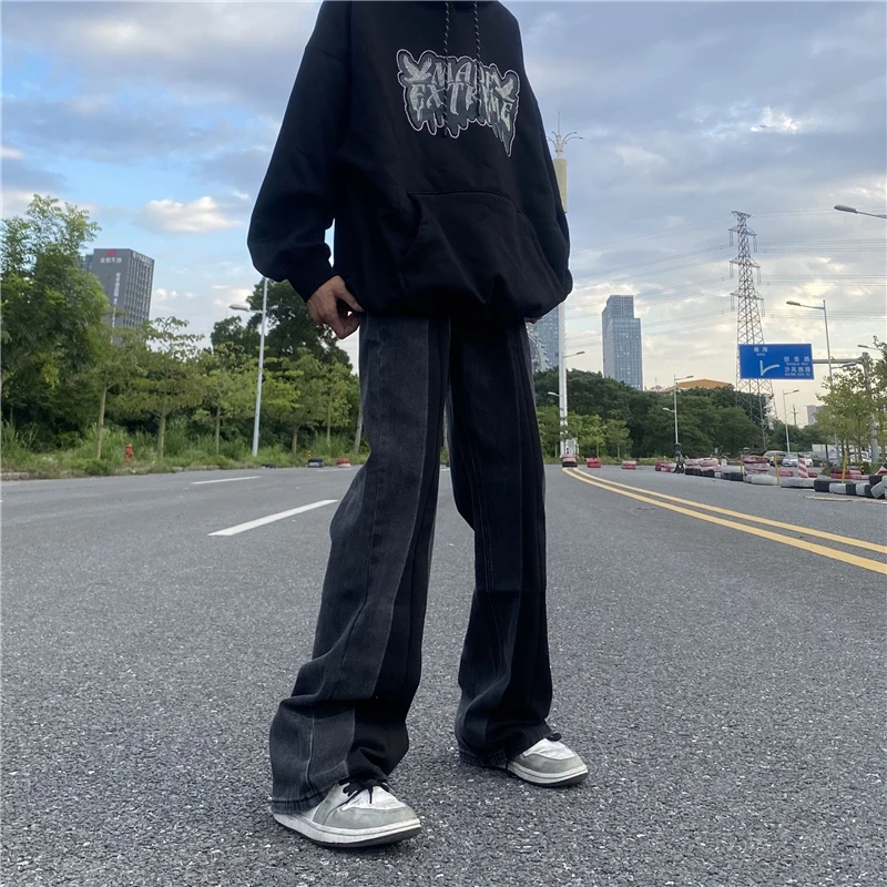 Men Jeans Retro Contrast Micro Flared Pants Loose Ladies Denim Trousers Fashion Streetwear Men Clothing Jeans Men Y2k Street Men