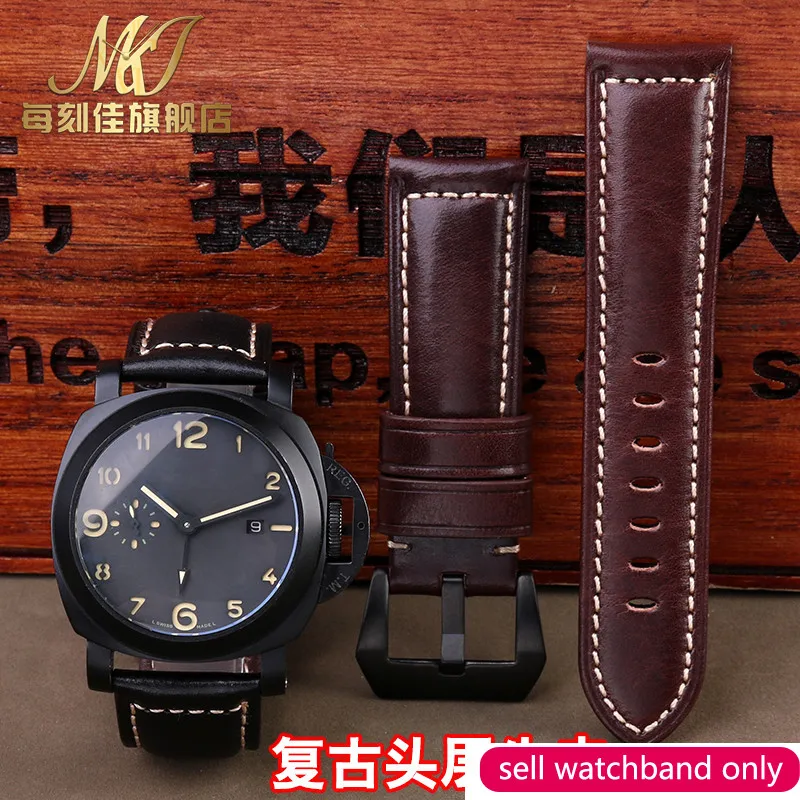 

For Panerai 441 Semen Lychnophorae 111 Watch Band Vintage First Layer Cow Leather Watch Strap Genuine Leather Men 22 24 26mm