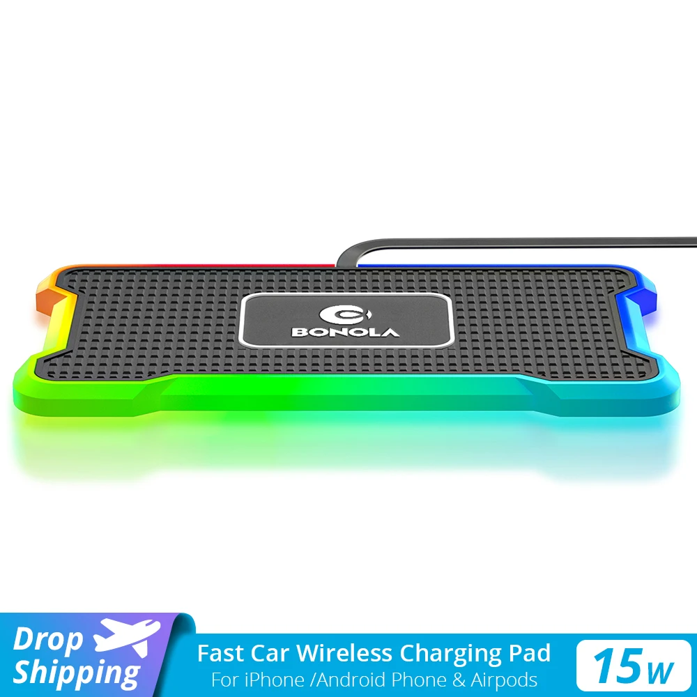 

15W Car Wireless Charger Silicone Non-slip Pad Universal Cellphone Fast Wireless Charging Mat with Led light Vehicle Chargers