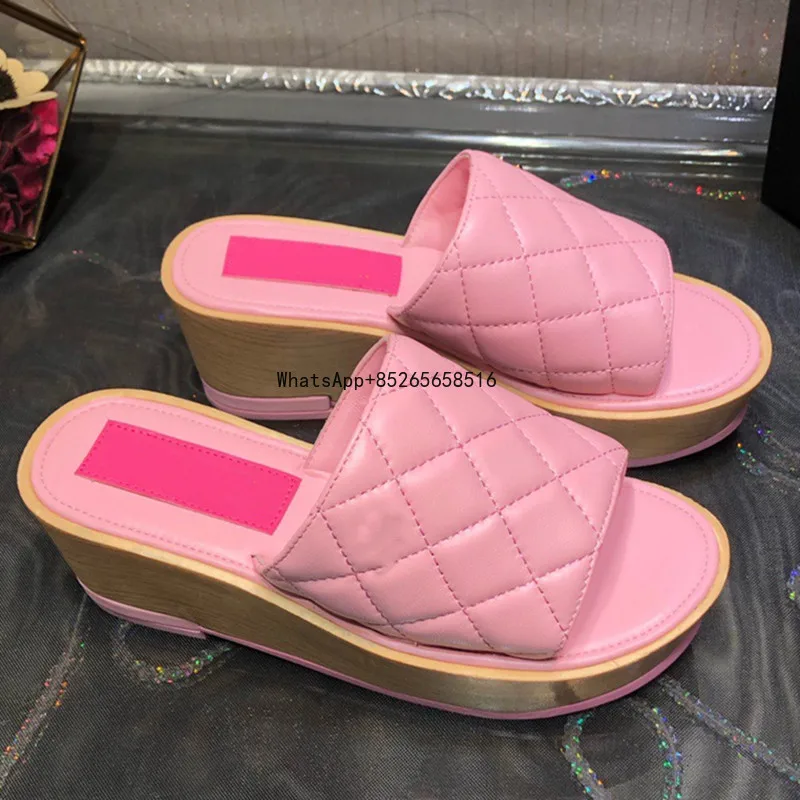 

2022 New Famous Designer Womens Summer High Wedge Sandals Ladies Fashion Flat Platform Comfort Slip On Slipper Leather Mules