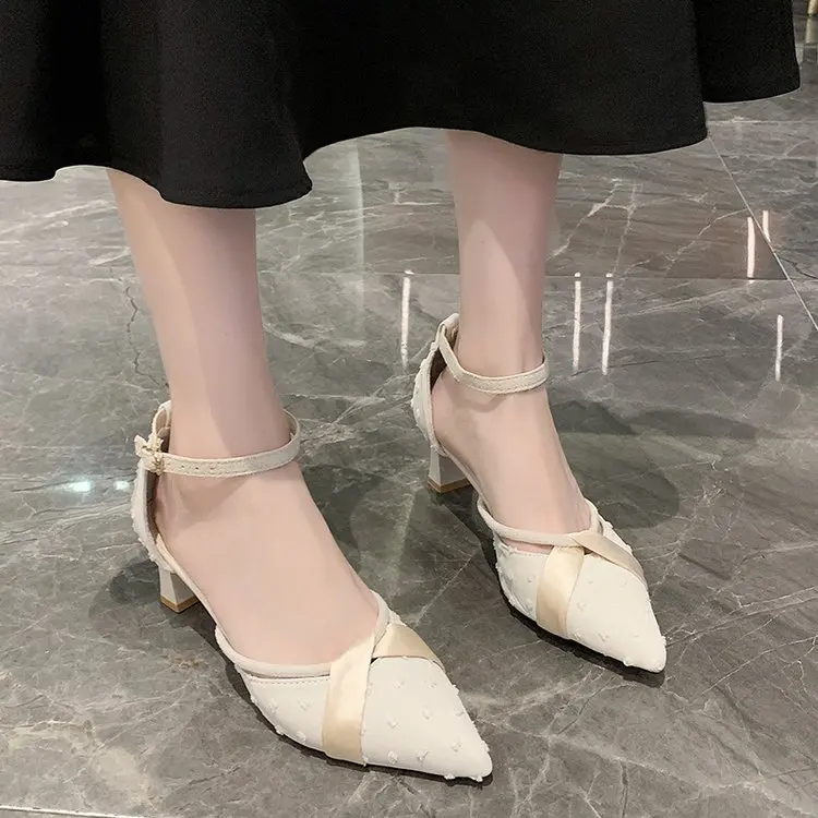 

Женские туфли-лодочки с острым носком, высокий каблук, заостренный носок, высокий каблук, обувь для работы, модные туфли-лодочки на среднем каблуке с пряжкой