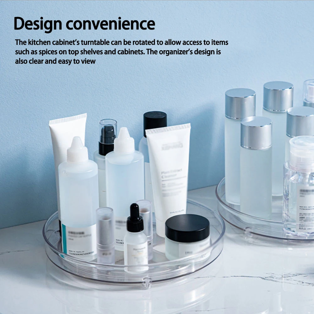 360 rotation cabinet turntable organizer storage spice rack drink cosmetic storage rack pet transparent for kitchen bathroom free global shipping