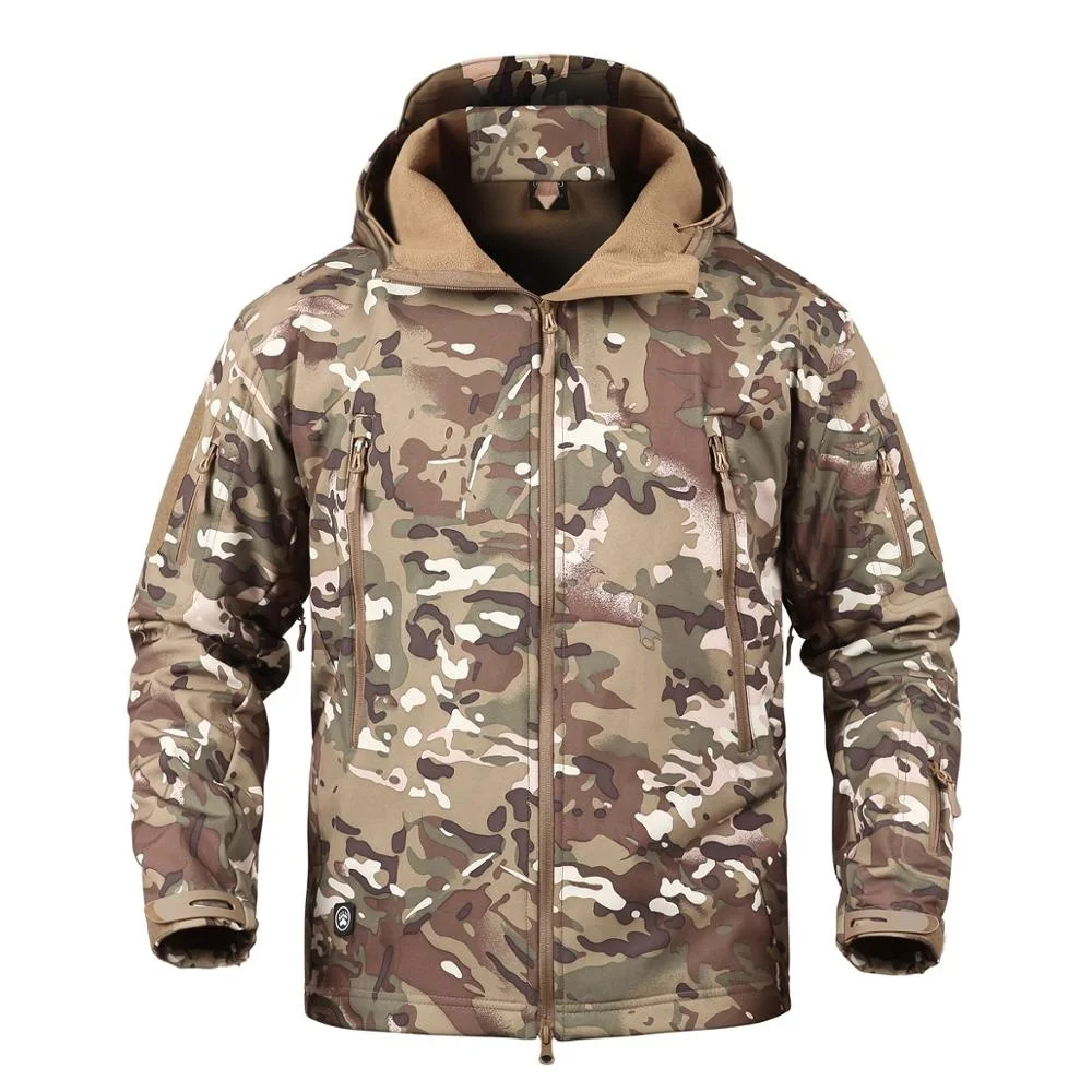 

Mege Brand Camouflage Military Men Hooded Jacket, Sharkskin Softshell US Army Tactical Coat, Multicamo, Woodland, A-TACS, AT-FG