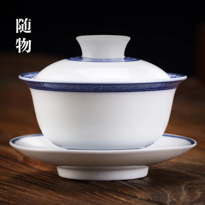 

Xuan узор сине-белый Gaiwan Jingdezhen керамический большой одиночный Gaiwan кунг-фу чайная Пивоваренная чашка не горячий чай чайный набор