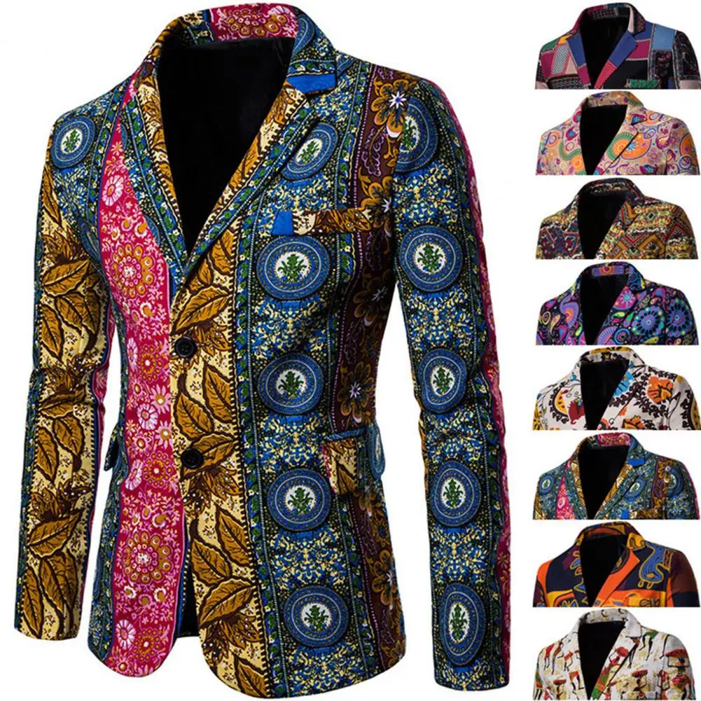 

Formal Blazer Popular Ethnic Style Lapel Blazer Temperament Men Blazer Slim Lapel Suit Jacket Streetwear