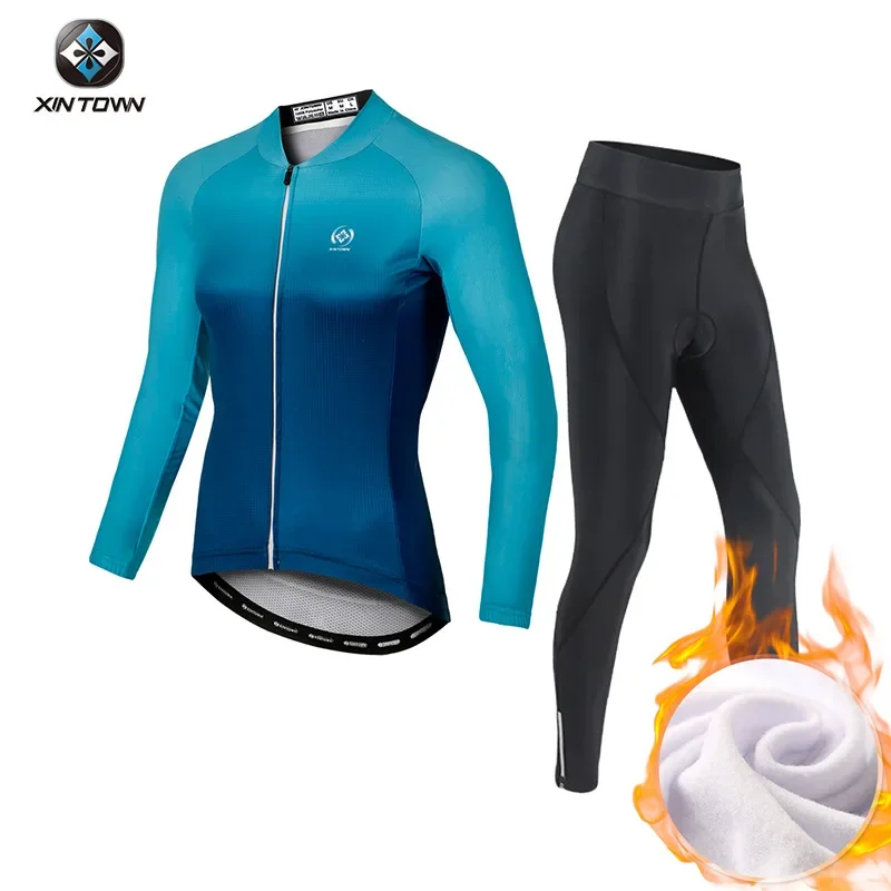 Велосипедный костюм Xingheng с длинным рукавом Осенний бархатный утепленный простой