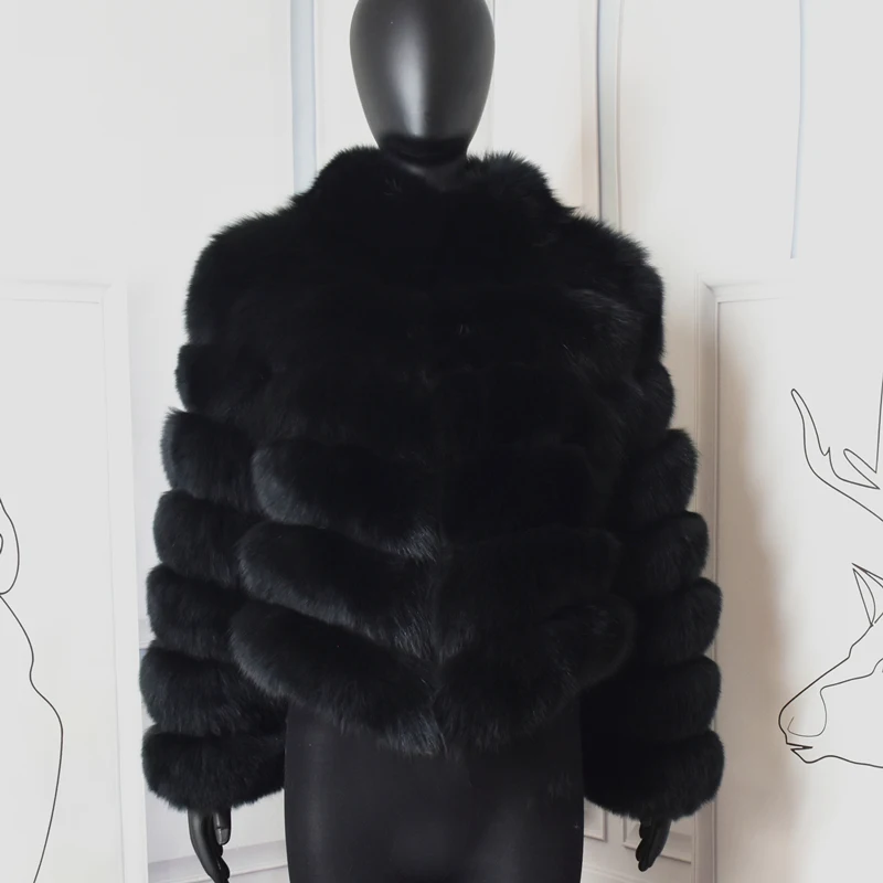 NEW Natural Short Real Fox Fur Coat For Women With Stand Collar Oblique row Thick Warm Winter Genuine Jacket High Quality Fur