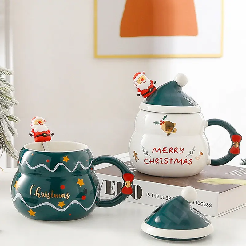 

Рождественская чашка, керамическая кружка, чашка для воды с ложкой, рождественские чашки, большая емкость, снеговик, Рождественская елка, по...