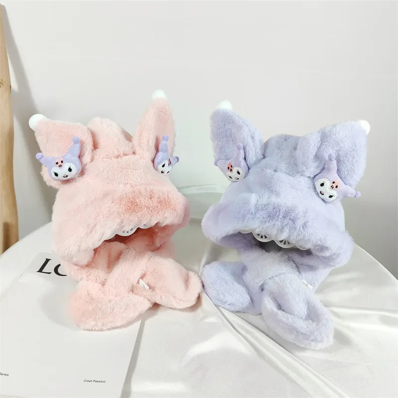 

Кавайная плюшевая шапка для защиты ушей Sanrio из аниме Kuromi с милым мультяшным рисунком, зимняя теплая ветрозащитная шапка, шарф, универсальный подарок для девочек
