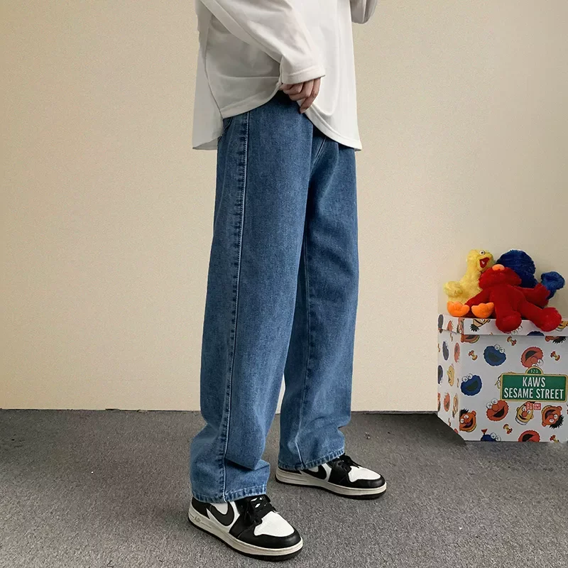 New in Autumn New Streetwear Baggy Jeans Men Korean Fashion Loose Straight Wide Leg Pants Male Brand Clothing Black Light Blue t