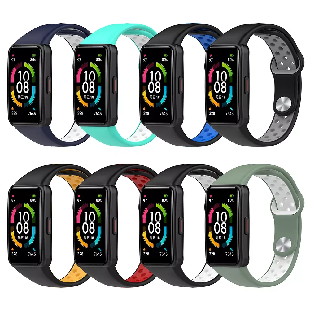 

Watch Strap for Huawei Honor Band 6 Soft TPU Two-Color Smart Wristband Replacement Bracelet for Strap Belt Cyan White Black Gray